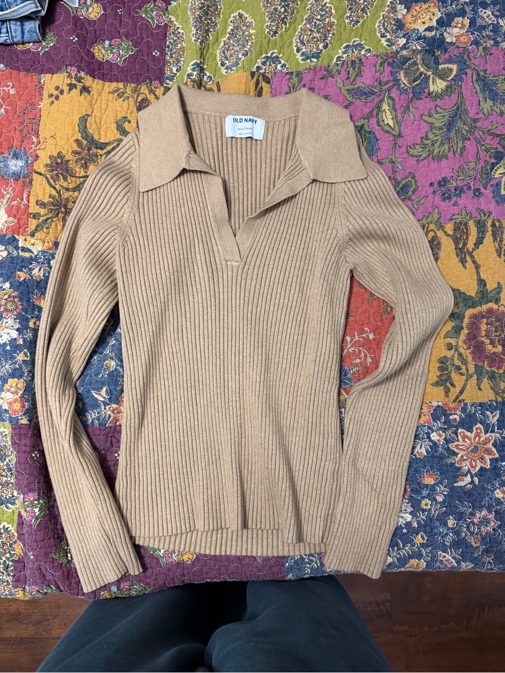 Old Navy Women's Ribbed Polo Sweater - Tan